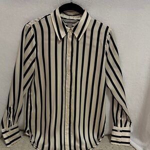 H&M Black and Cream Striped Women's Shirt Blouse Size XS